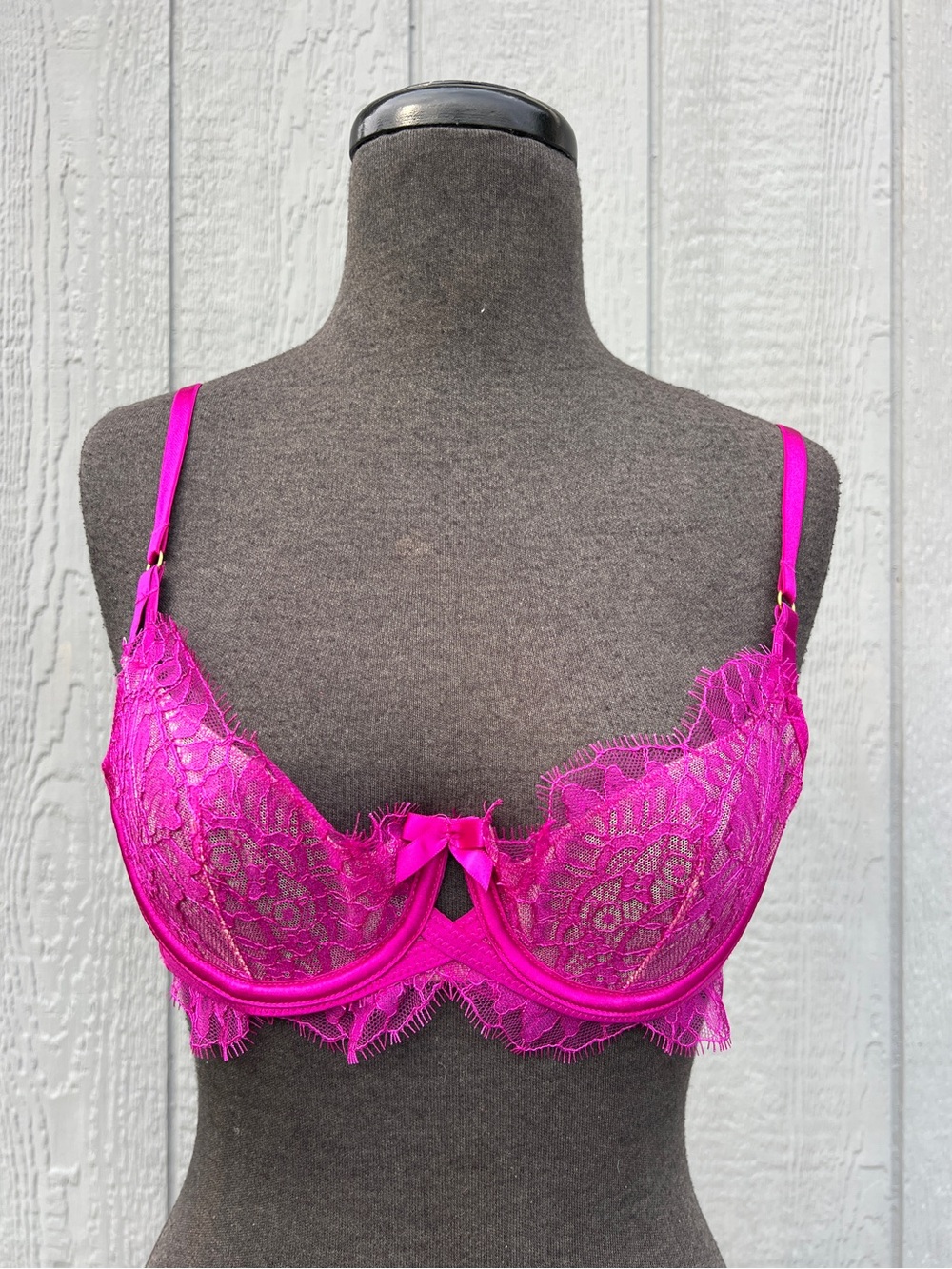 Victoria's Secret Very Sexy Unlined Sheer Lace Demi Bra in Fuchsia Purple, 34B